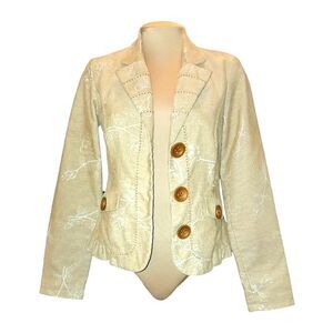 Nick &‎ Mo Boutique Oatmeal Floral Corduroy 3 Button Blazer Size M